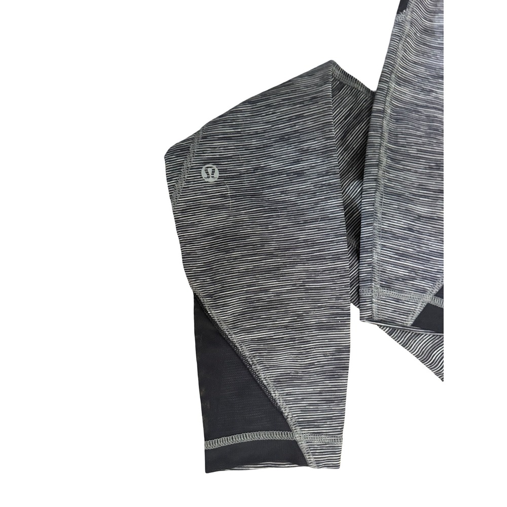 Lululemon Pace Rival Crop Leggings Space Dye Striped Mesh Pockets Black White 6 - Picture 2 of 3